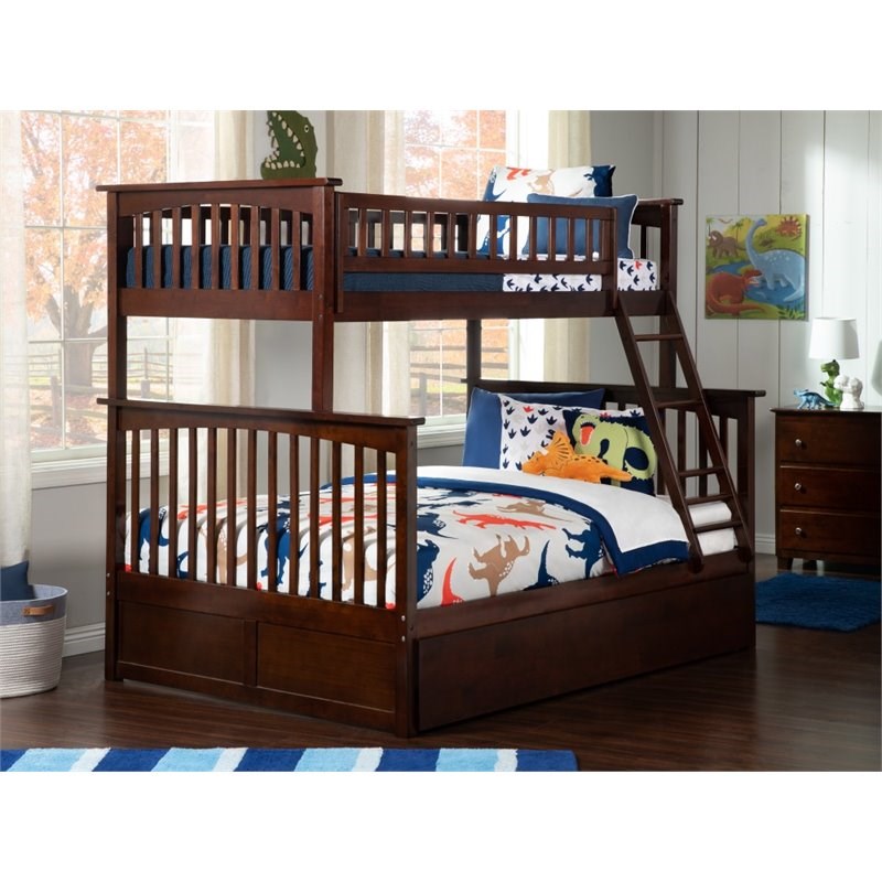 Atlantic Furniture Columbia Twin over Full Bunk Bed with Trundle in Walnut