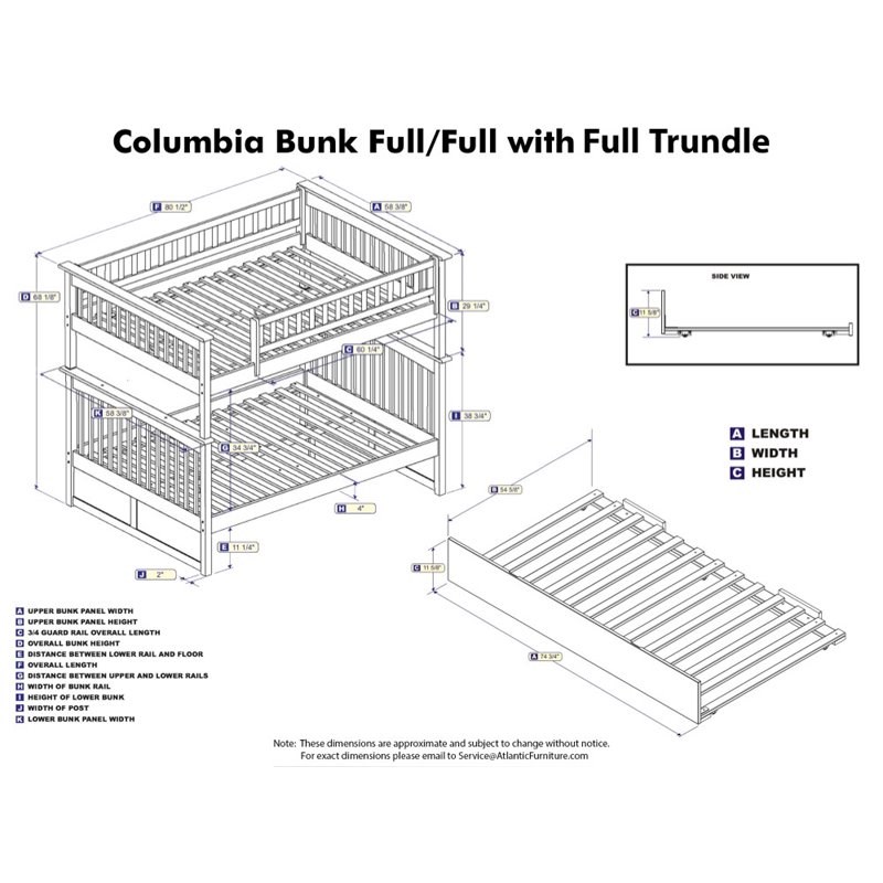 Atlantic Furniture Columbia Full over Full Bunk Bed with Trundle in Walnut