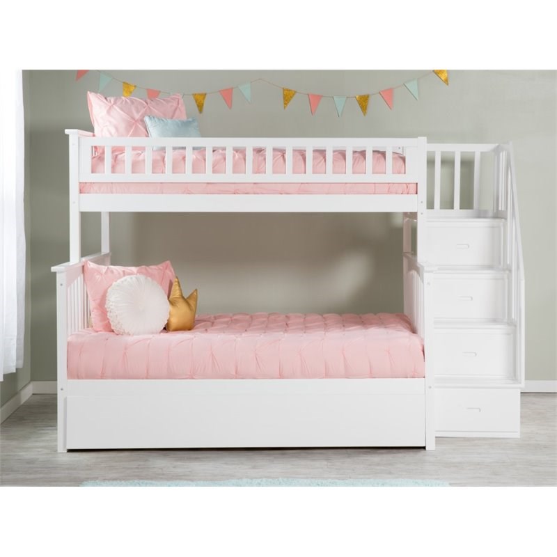 Atlantic Furniture Columbia Twin over Full Bunk Bed with Trundle in White