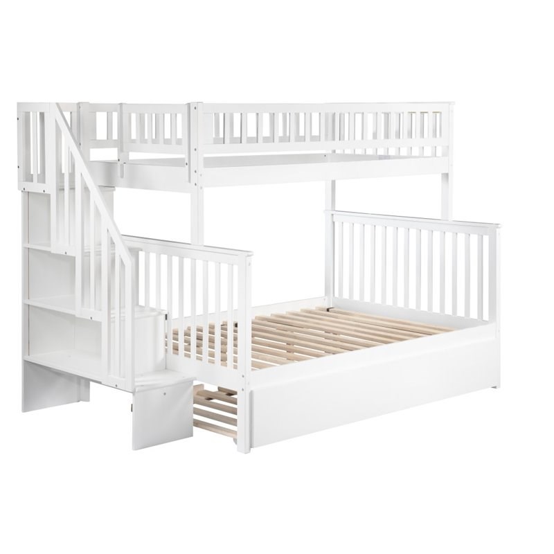 Atlantic Furniture Woodland Twin over Full Bunk Bed with Trundle in White