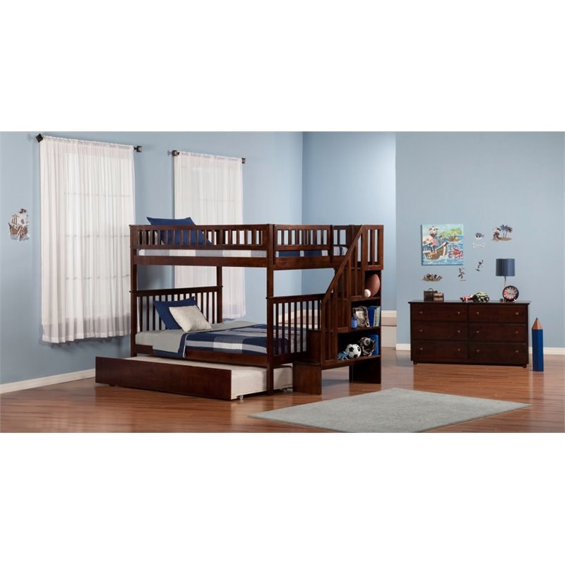 Atlantic Furniture Woodland Full over Full Bunk Bed with Trundle in Walnut