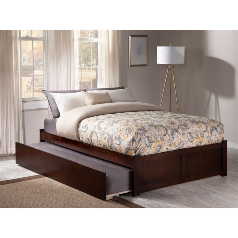 Atlantic Furniture Concord Full Platform Panel Bed with Trundle in Walnut