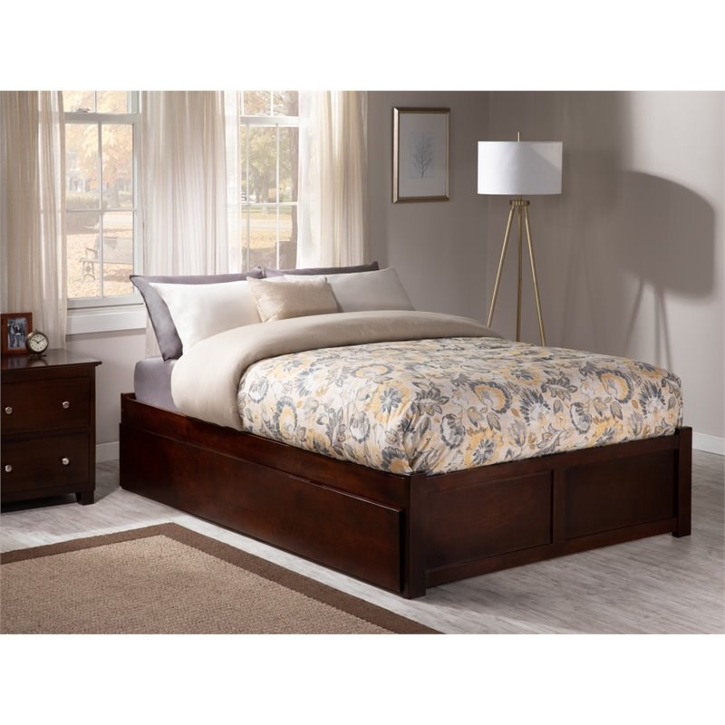 Atlantic Furniture Concord Full Platform Panel Bed with Trundle in Walnut