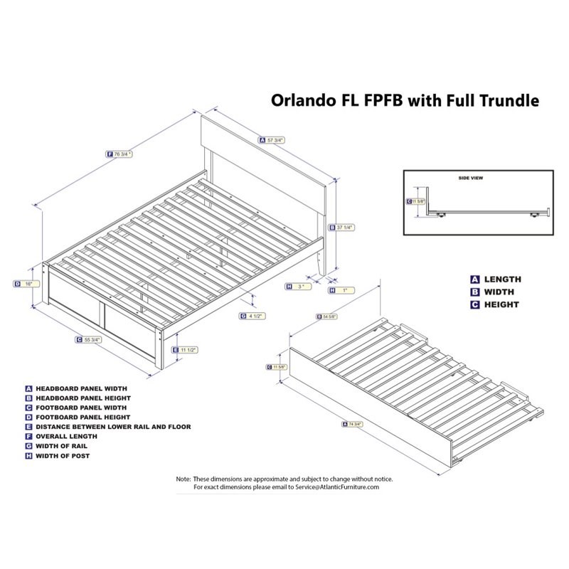 Atlantic Furniture Orlando Full Platform Panel Bed with Trundle in Walnut