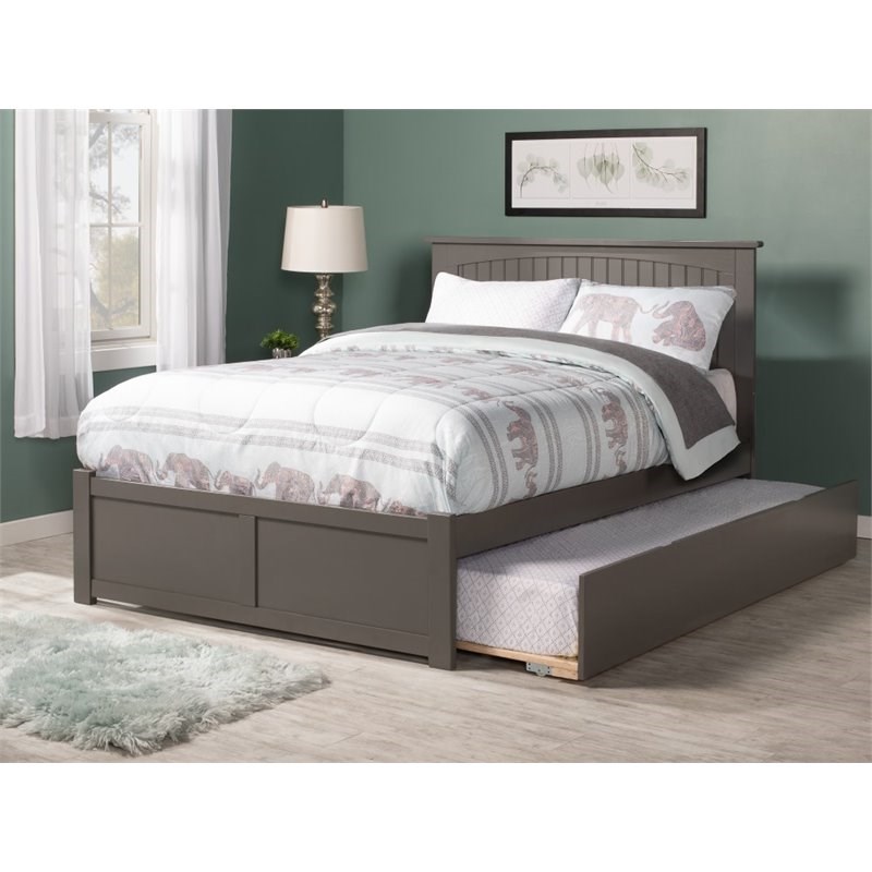 Atlantic Furniture Nantucket Full Platform Panel Bed with Trundle in Gray