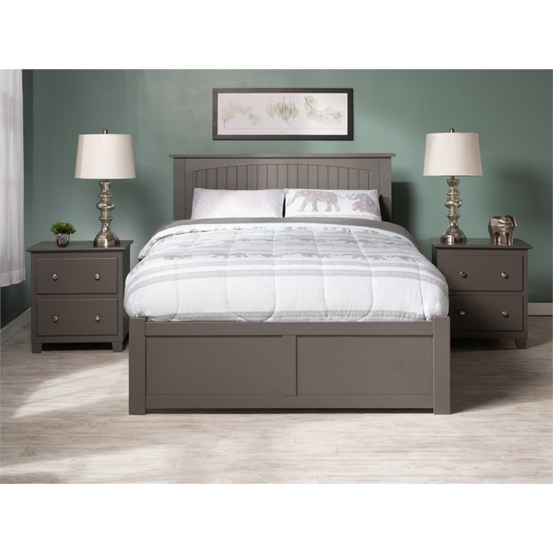 Atlantic Furniture Nantucket Full Platform Panel Bed with Trundle in Gray