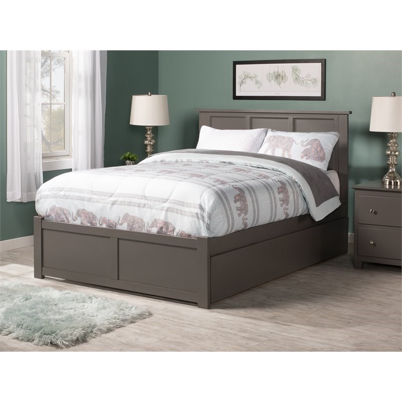 Atlantic Furniture Madison Full Platform Panel Bed with Trundle in Gray