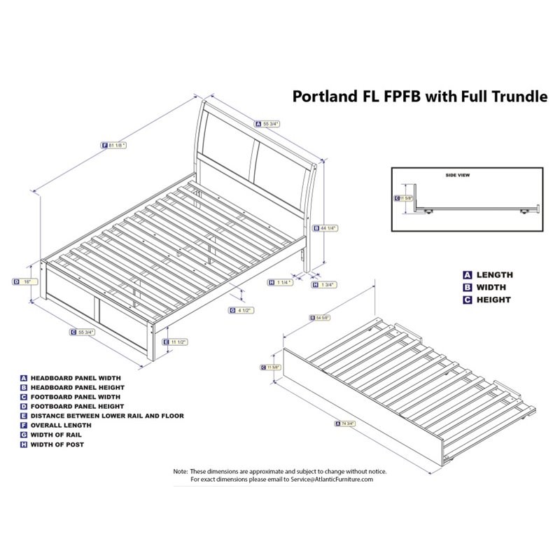 Atlantic Furniture Portland Full Platform Panel Bed with Trundle in Walnut