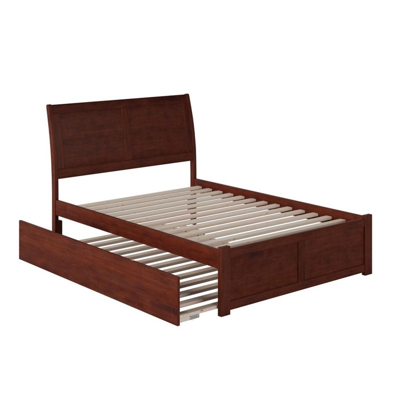 Atlantic Furniture Portland Full Platform Panel Bed with Trundle in Walnut