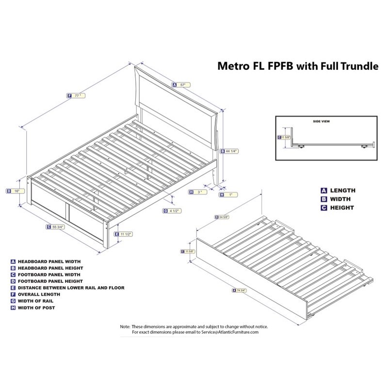 Atlantic Furniture Metro Full Platform Panel Bed with Trundle in Walnut