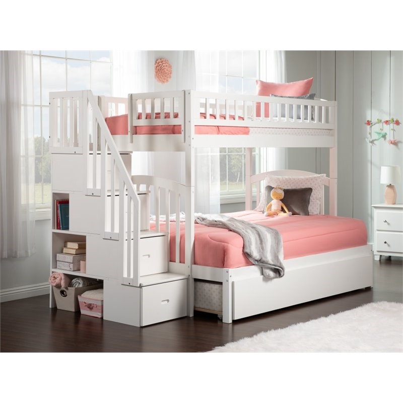 Atlantic Furniture Westbrook Twin over Full Bunk Bed with Trundle in White