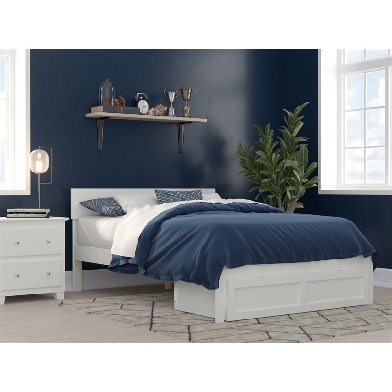 Atlantic Furniture Boston Solid Wood Full Bed with Foot Drawer in White