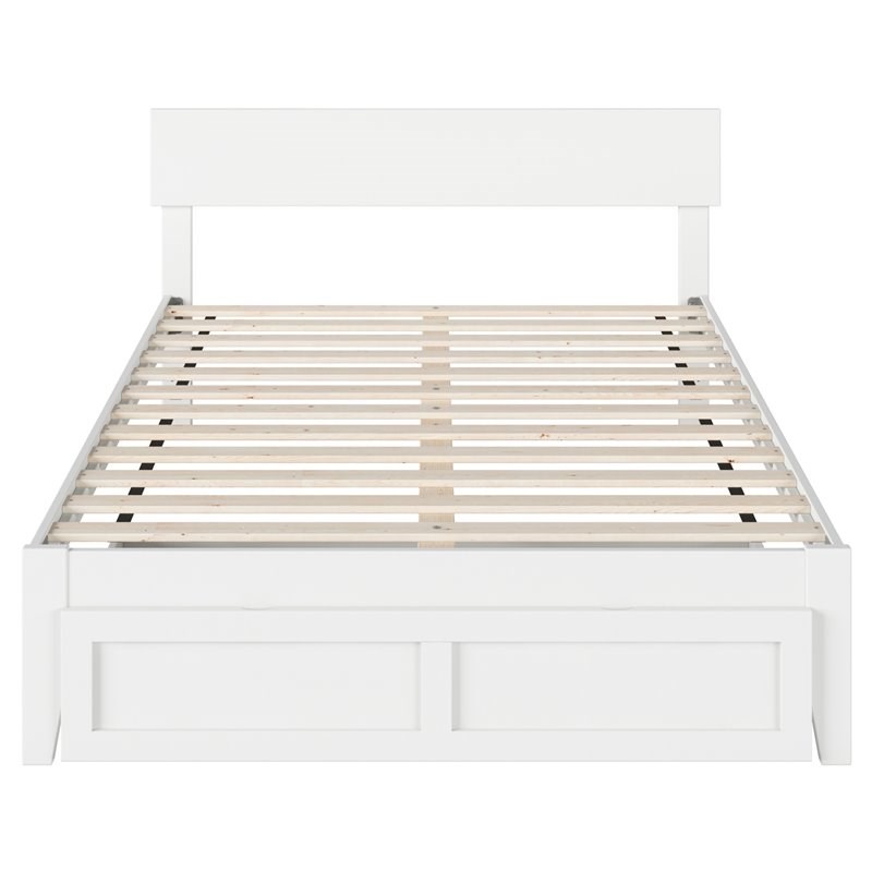 Atlantic Furniture Boston Solid Wood Full Bed with Foot Drawer in White