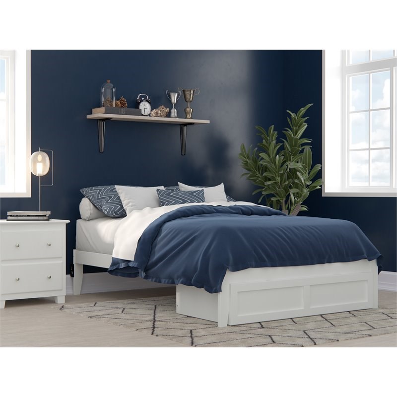 Atlantic Furniture Colorado Solid Wood Full Bed with Foot Drawer in White