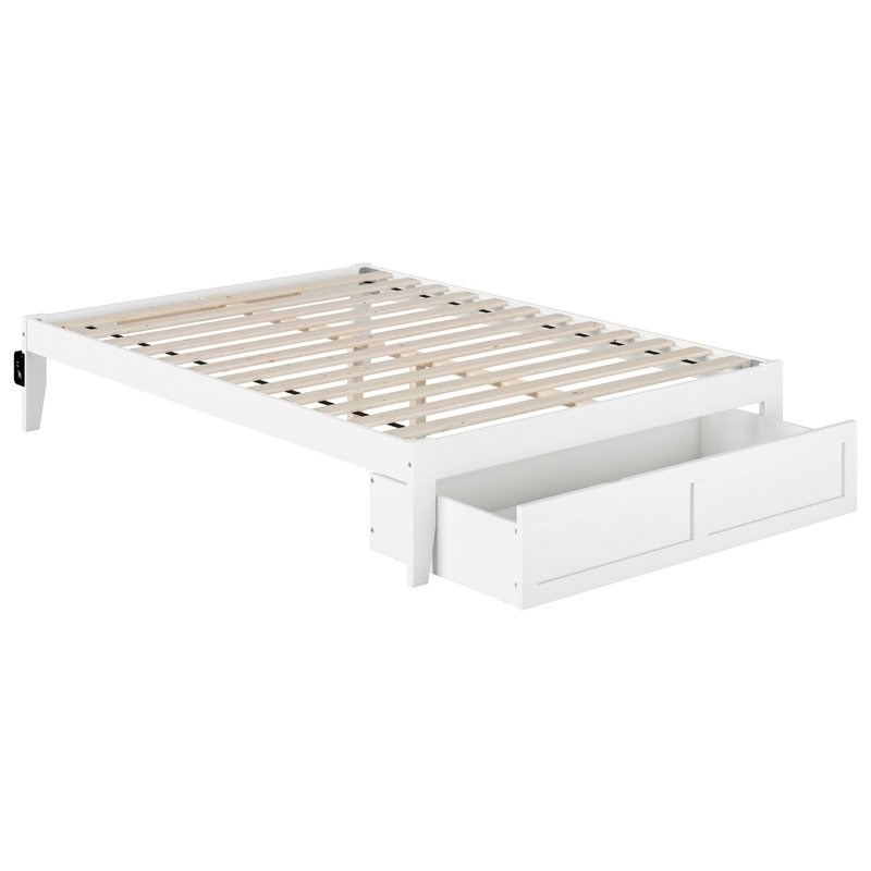 Atlantic Furniture Colorado Solid Wood Full Bed with Foot Drawer in White