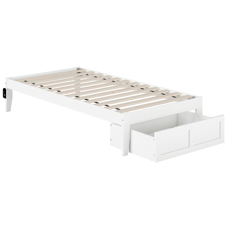 Atlantic Furniture Colorado Solid Wood Twin Bed with Foot Drawer in White