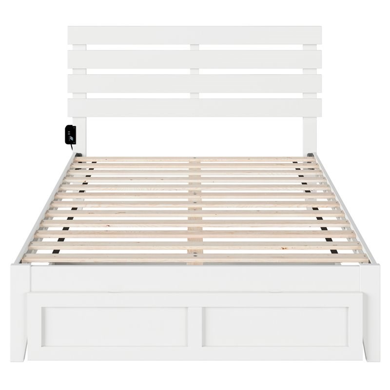 Atlantic Furniture Oxford Solid Wood Full Bed with Foot Drawer in White