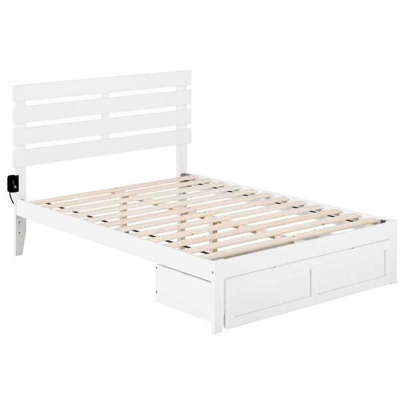 Atlantic Furniture Oxford Solid Wood Full Bed with Foot Drawer in White