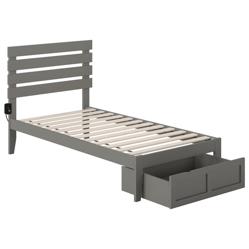 Atlantic Furniture Oxford Solid Wood Twin Bed with Foot Drawer in Gray