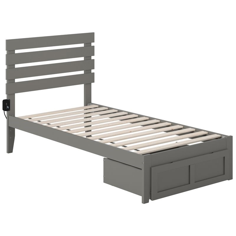 Atlantic Furniture Oxford Solid Wood Twin Bed with Foot Drawer in Gray