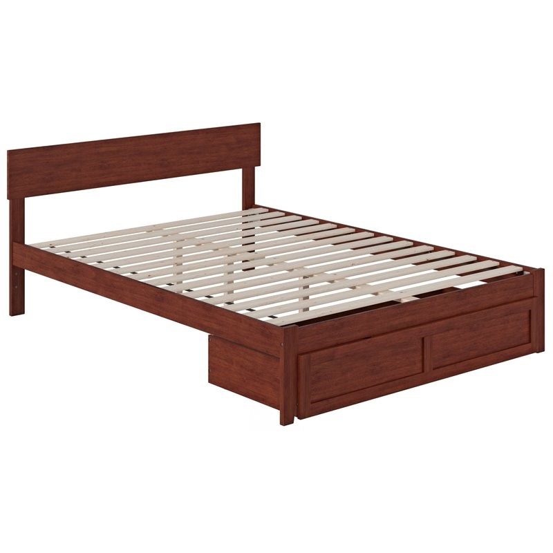 Atlantic Furniture Boston Solid Wood Queen Bed with Foot Drawer in Walnut