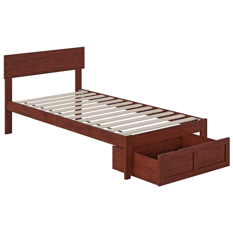 Atlantic Furniture Boston Solid Wood Twin Bed with Foot Drawer in Walnut