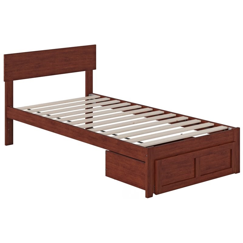 Atlantic Furniture Boston Solid Wood Twin Bed with Foot Drawer in Walnut