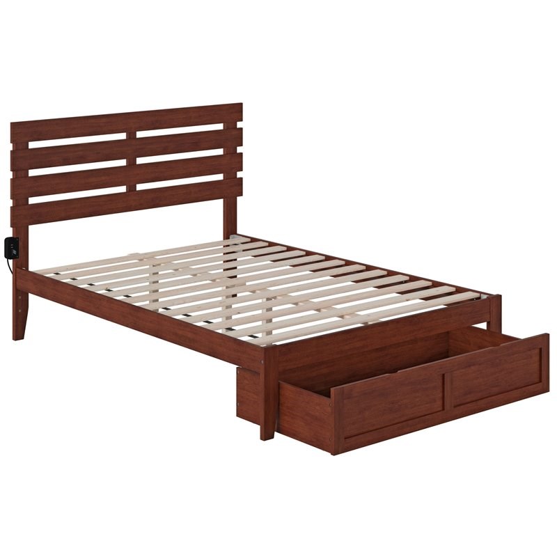 Atlantic Furniture Oxford Solid Wood Full Bed with Foot Drawer in Walnut