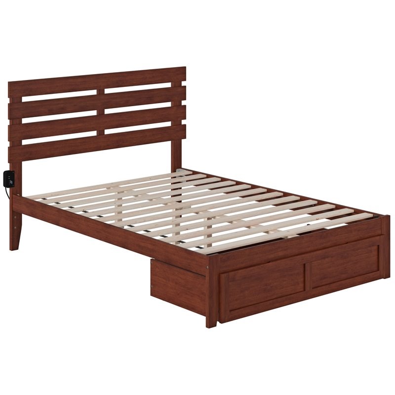 Atlantic Furniture Oxford Solid Wood Full Bed with Foot Drawer in Walnut
