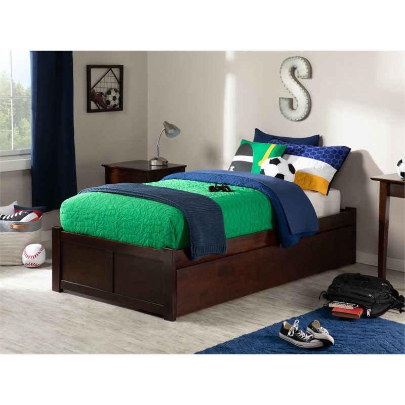 Atlantic Furniture Concord Twin XL Platform Panel Bed with Trundle in Walnut