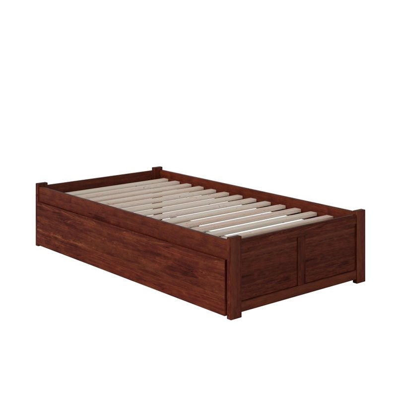 Atlantic Furniture Concord Twin XL Platform Panel Bed with Trundle in Walnut