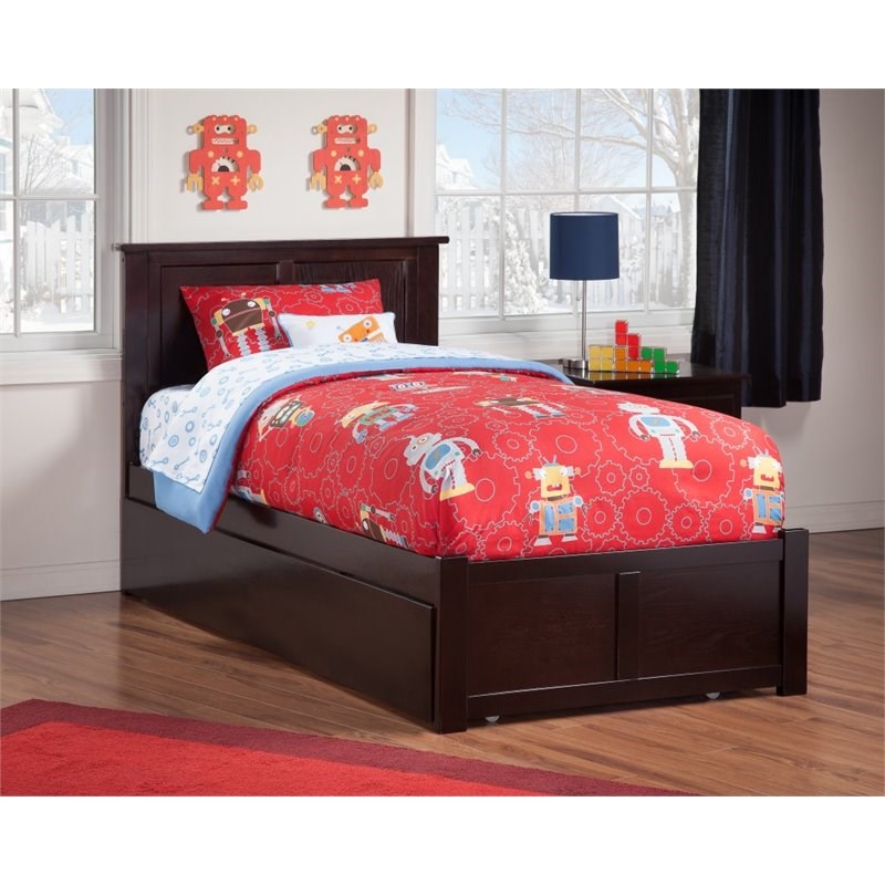 Atlantic Furniture Madison Twin XL Platform Panel Bed with Trundle in Espresso