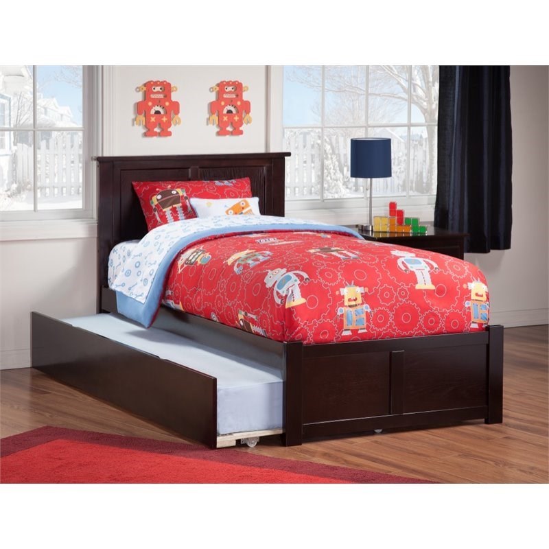 Atlantic Furniture Madison Twin XL Platform Panel Bed with Trundle in Espresso