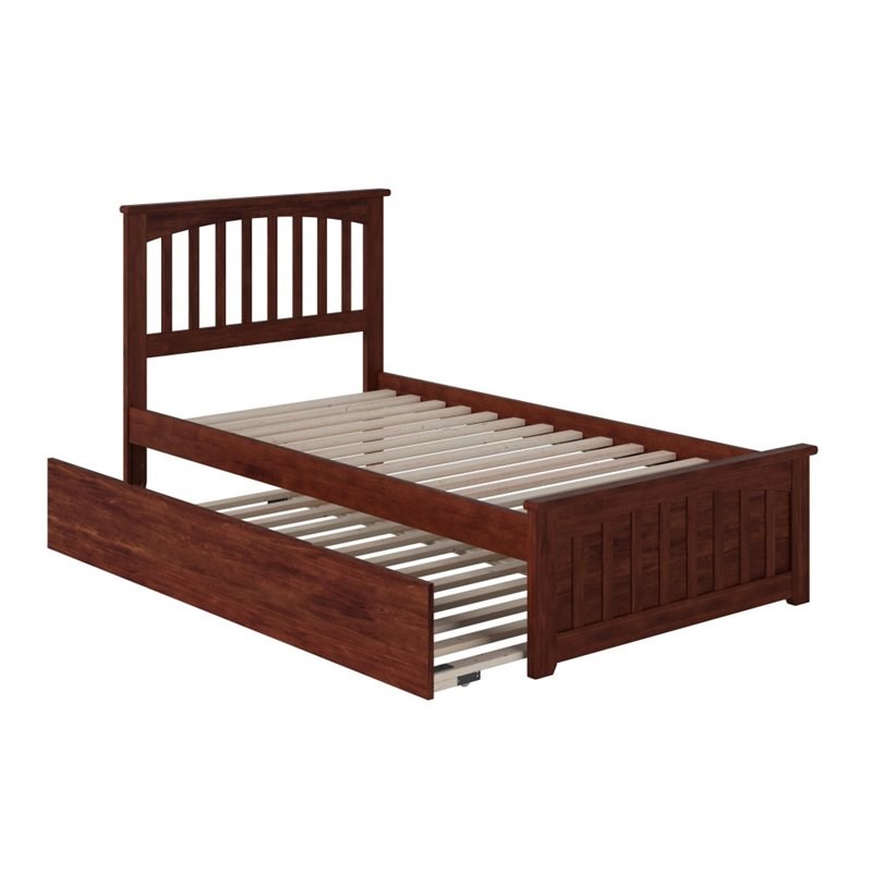 Atlantic Furniture Mission Twin XL Platform Bed with Trundle in Walnut