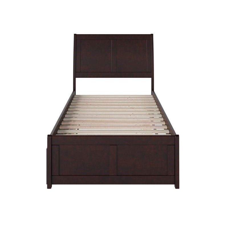 Atlantic Furniture Portland Twin XL Platform Sleigh Bed with Trundle in Espresso