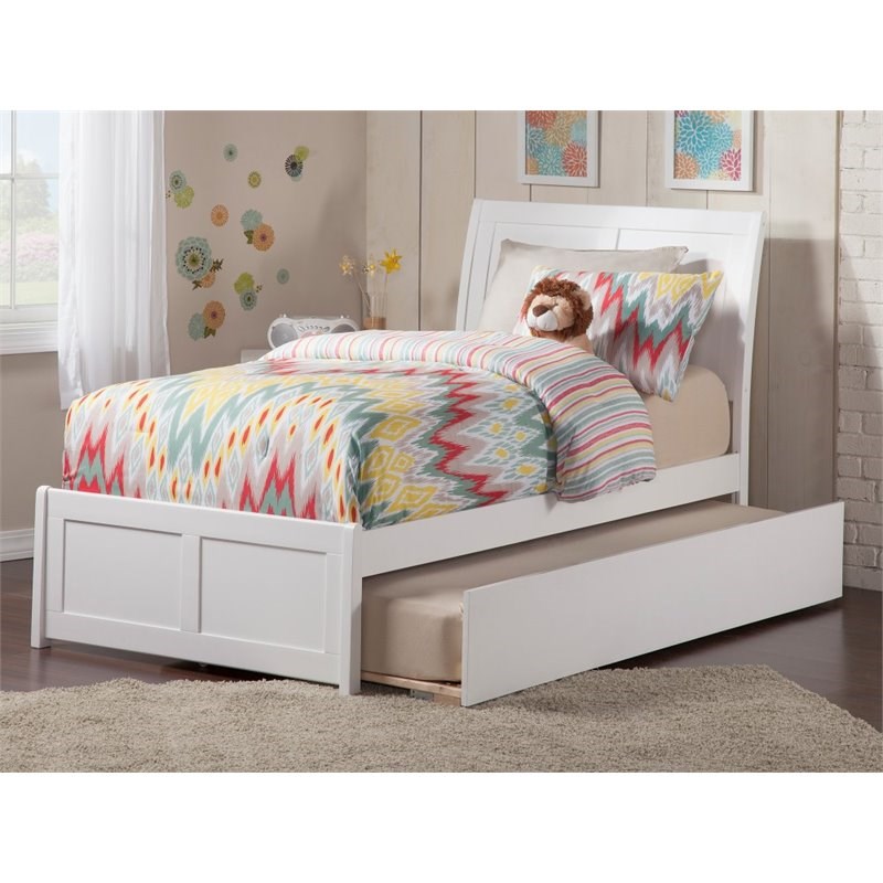 Atlantic Furniture Portland Twin XL Platform Sleigh Bed with Trundle in White