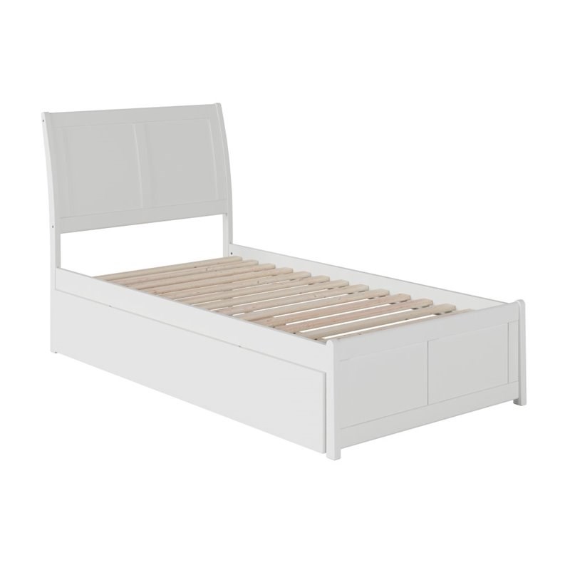 Atlantic Furniture Portland Twin XL Platform Sleigh Bed with Trundle in White