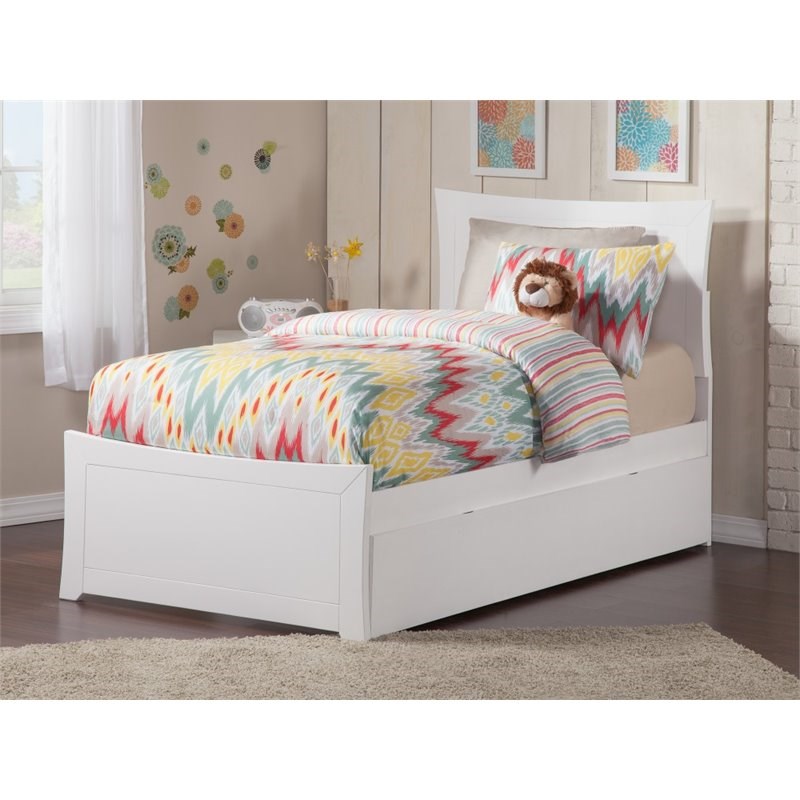 Atlantic Furniture Metro Twin XL Platform Bed with Trundle in White