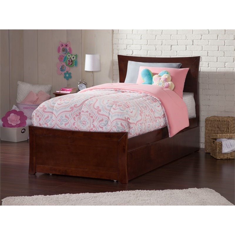 Atlantic Furniture Metro Twin XL Platform Bed with Trundle in Walnut