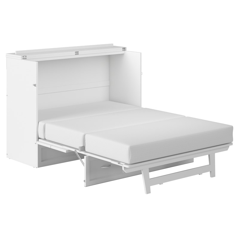Northfield Queen White Solid Wood Murphy Bed Chest with Mattress