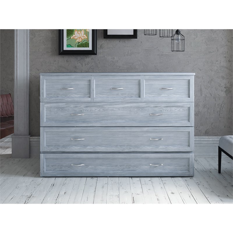 Northfield Driftwood Grey Solid Wood Queen Murphy Bed Chest with Mattress