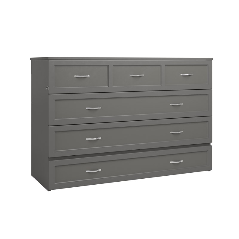 Northfield Solid Wood Gray Queen Murphy Bed Chest with Mattress