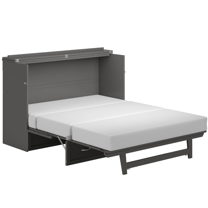 Northfield Solid Wood Gray Queen Murphy Bed Chest with Mattress