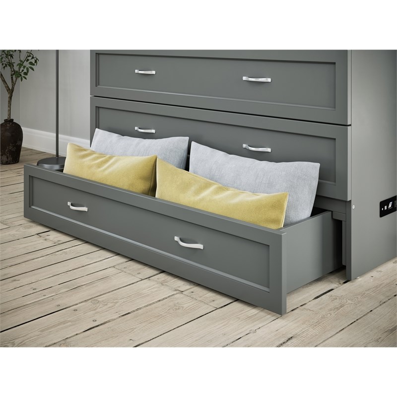 AFI Deerfield Grey Full Murphy Bed Chest with Built in Device Charger