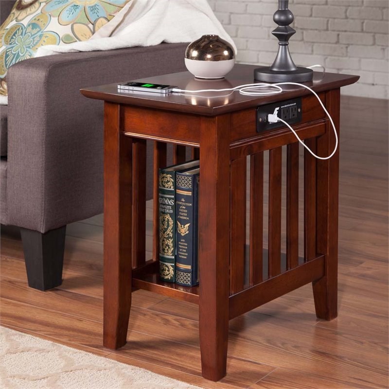 Atlantic Furniture Mission Charger Chair Side Table in Walnut