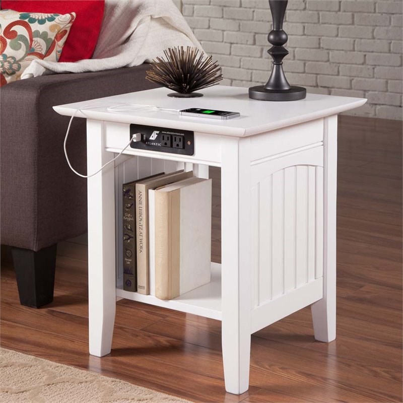 Atlantic Furniture Nantucket Charger End Table in White