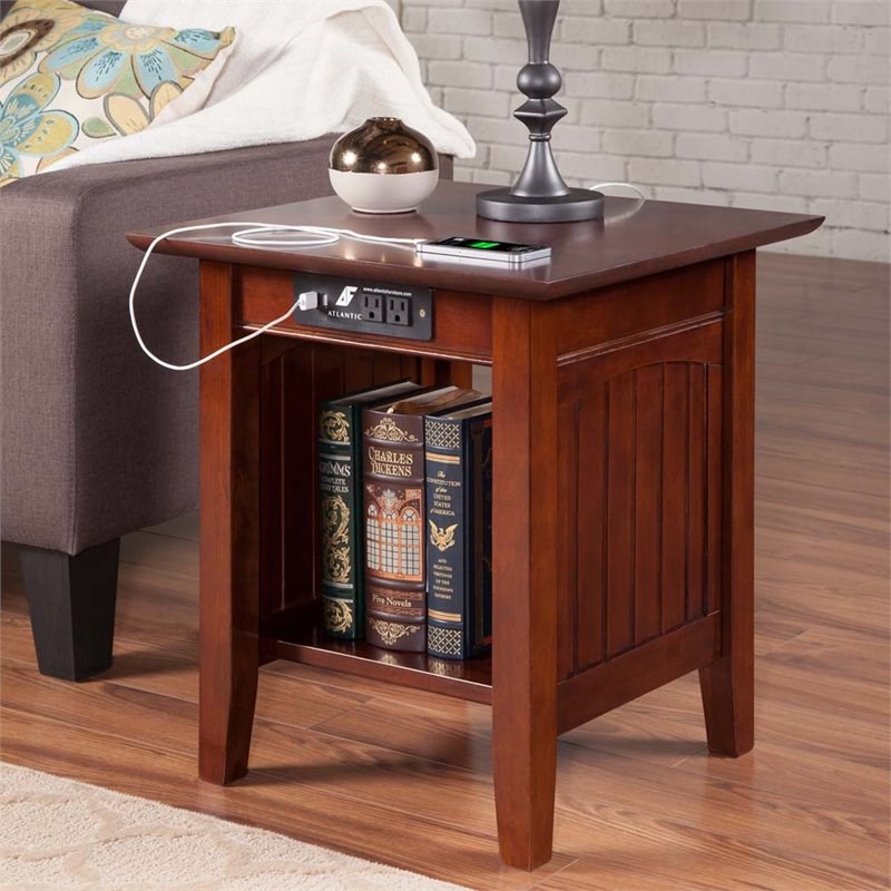 Atlantic Furniture Nantucket Charger End Table in Walnut
