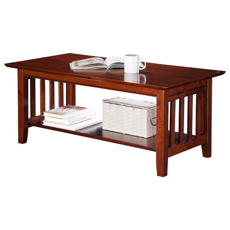 Atlantic Furniture Newberry Rectangular End Table Storage Wood Tables in Walnut