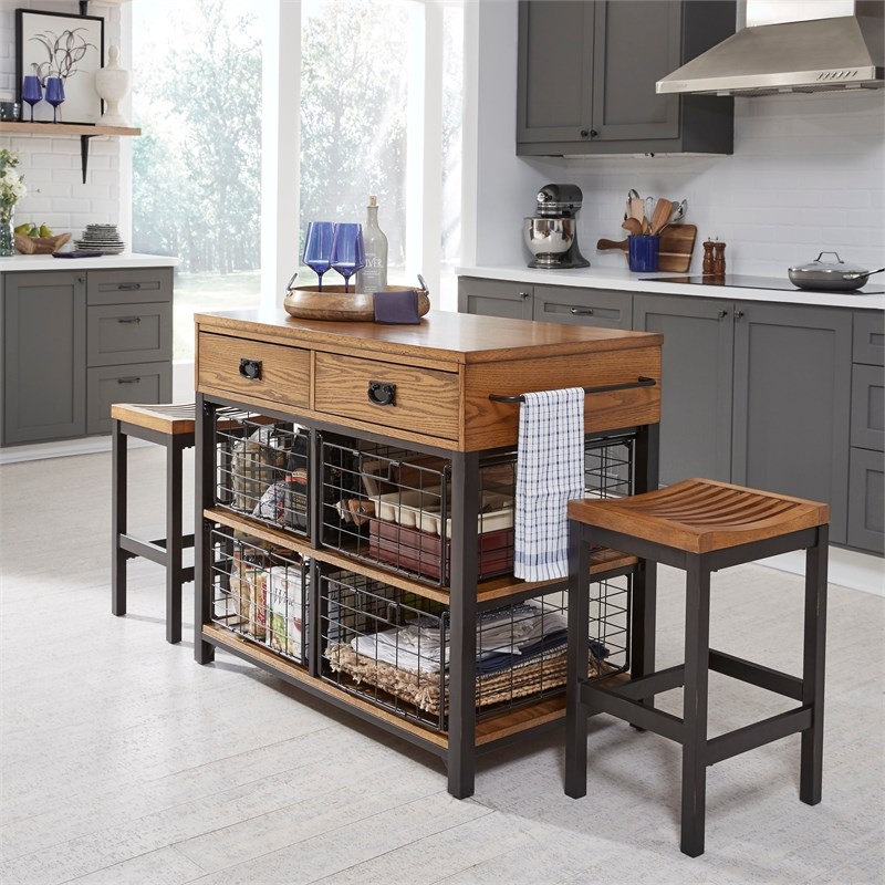 modern craftsman brown wood kitchen island set 5050948