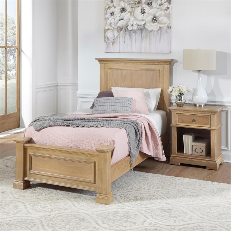 Manor House Brown Wood Twin Bed And, Twin Bed With Nightstand